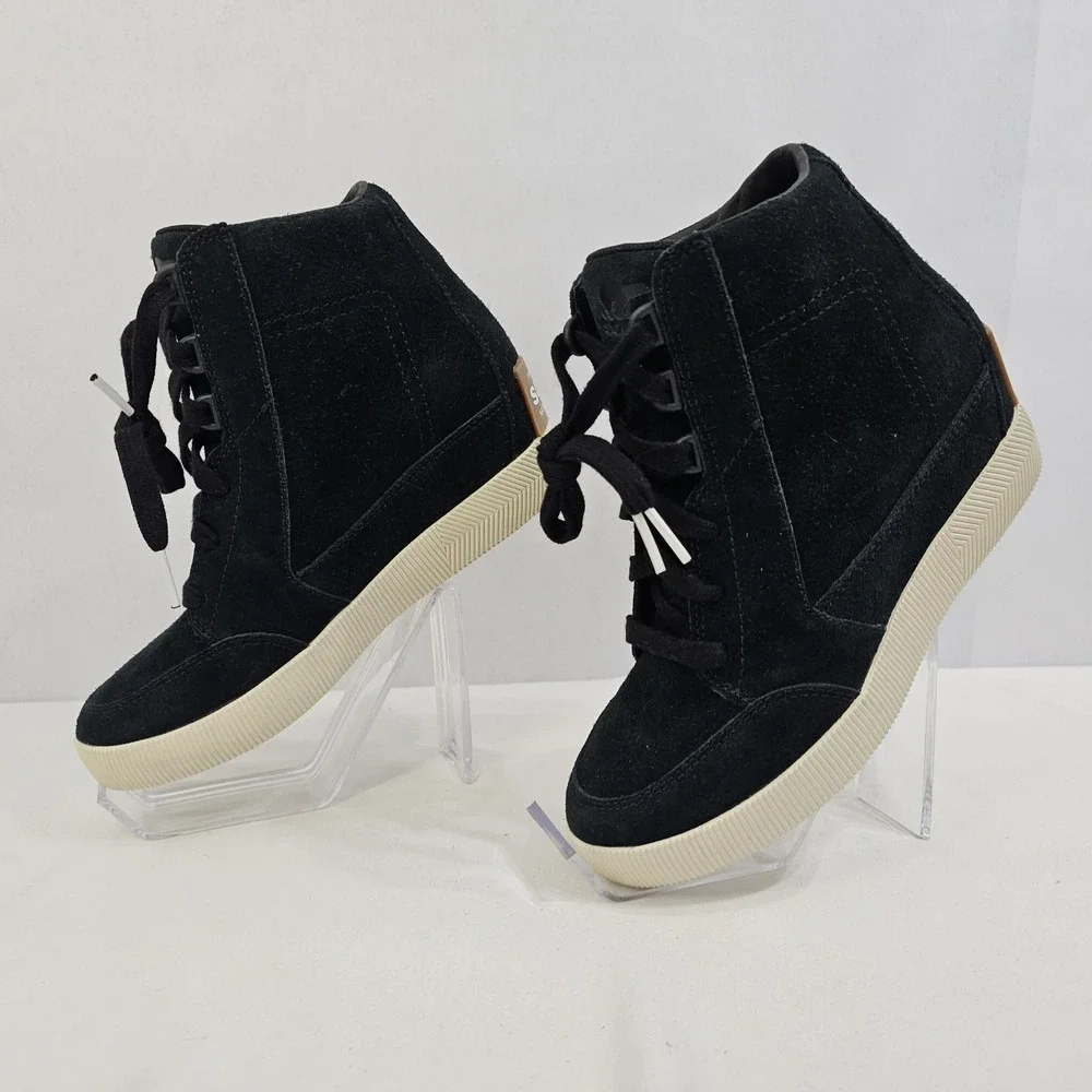 SOREL Out N About Waterproof Wedge Sneaker Boot Black Suede SZ-6 NL4913-010 NOWB